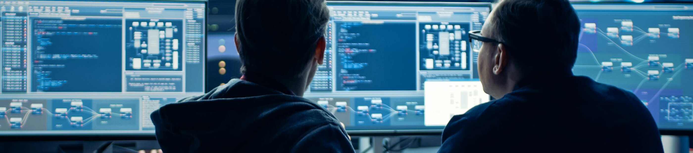 two men looking at computer screens